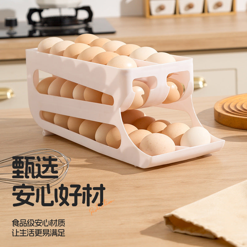 Refrigerator Egg Storage Box – Auto Roll 3-Layer Double-Row Organizer