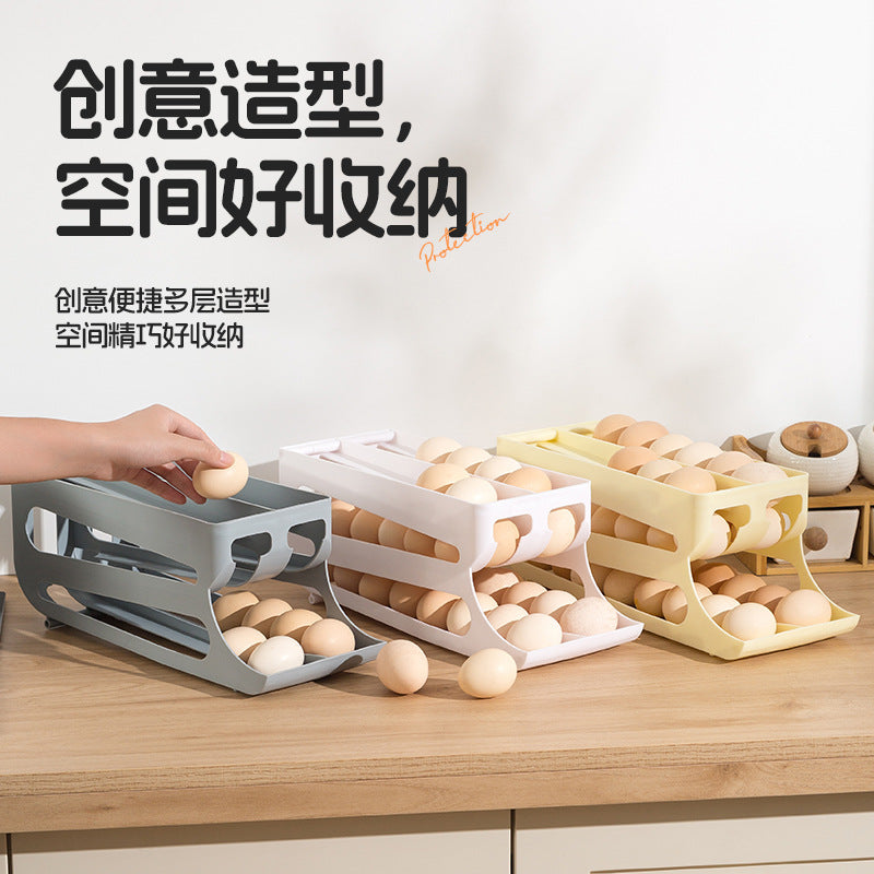 Refrigerator Egg Storage Box – Auto Roll 3-Layer Double-Row Organizer