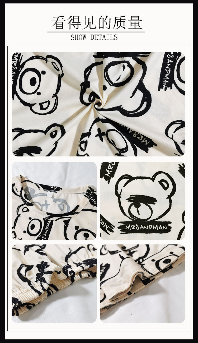 Women's Short-Sleeve Cartoon Bear Pajama Set – Soft Home Loungewear