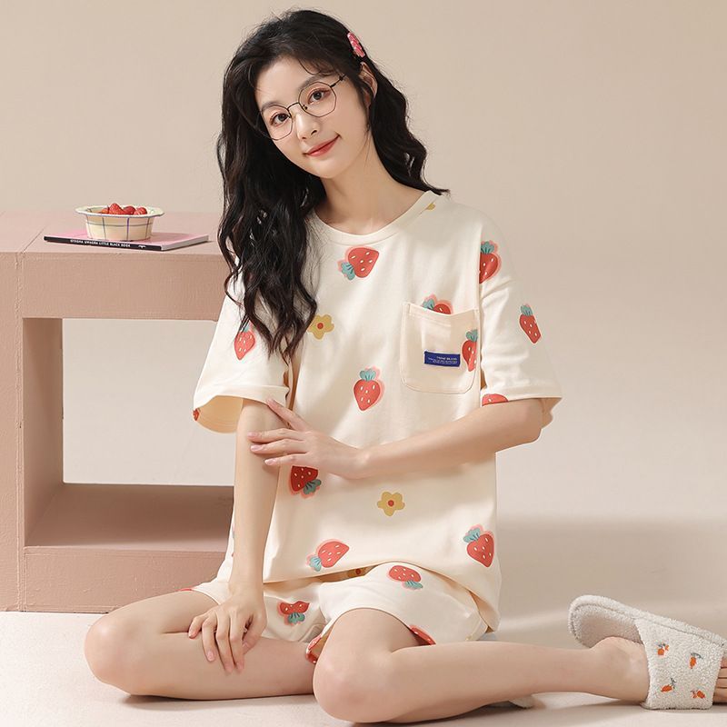 Women's Short-Sleeve Cartoon Bear Pajama Set – Soft Home Loungewear