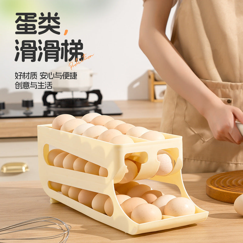 Refrigerator Egg Storage Box – Auto Roll 3-Layer Double-Row Organizer