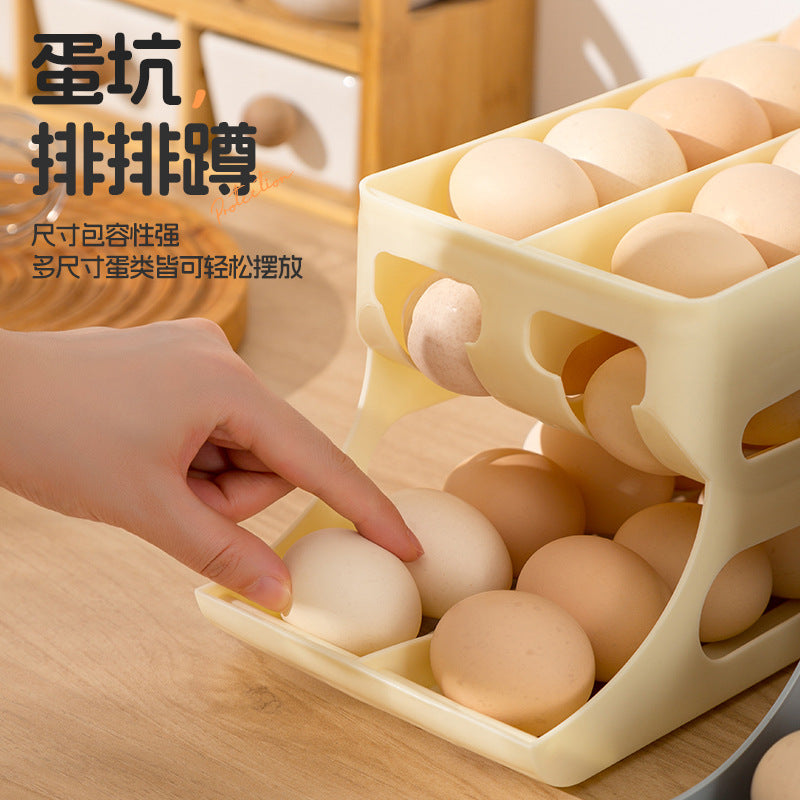 Refrigerator Egg Storage Box – Auto Roll 3-Layer Double-Row Organizer