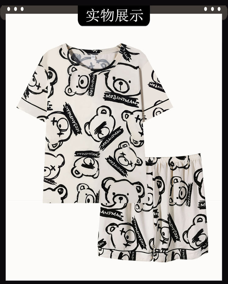 Women's Short-Sleeve Cartoon Bear Pajama Set – Soft Home Loungewear