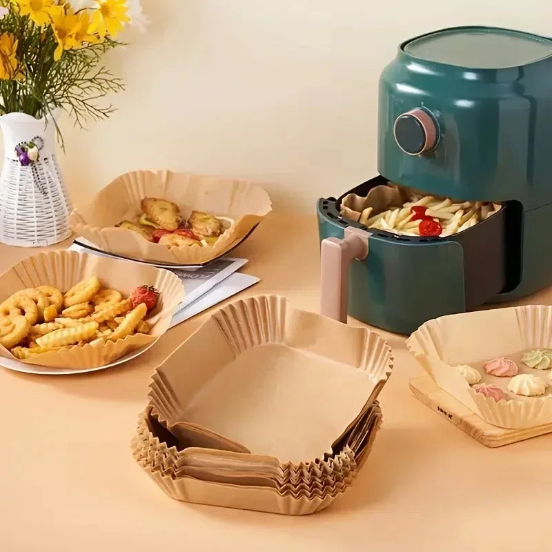 50Pcs Disposable Air Fryer Paper Oil Absorbing And Anti Oil Paper Tray Non Stick Baking Pad Large Toughness Square