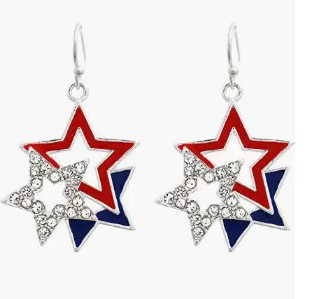 American Flag Earrings USA Drop Earrings 4th of July Accessories for Women Patriotic Earring Party Favors Red White Blue Jewelry