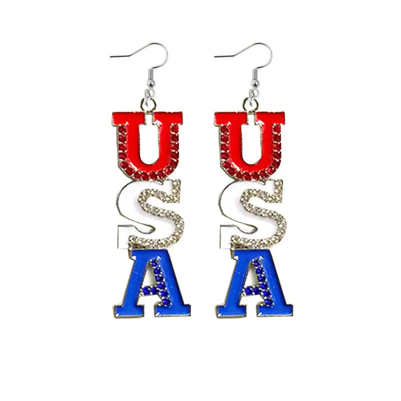 American Flag Earrings USA Drop Earrings 4th of July Accessories for Women Patriotic Earring Party Favors Red White Blue Jewelry