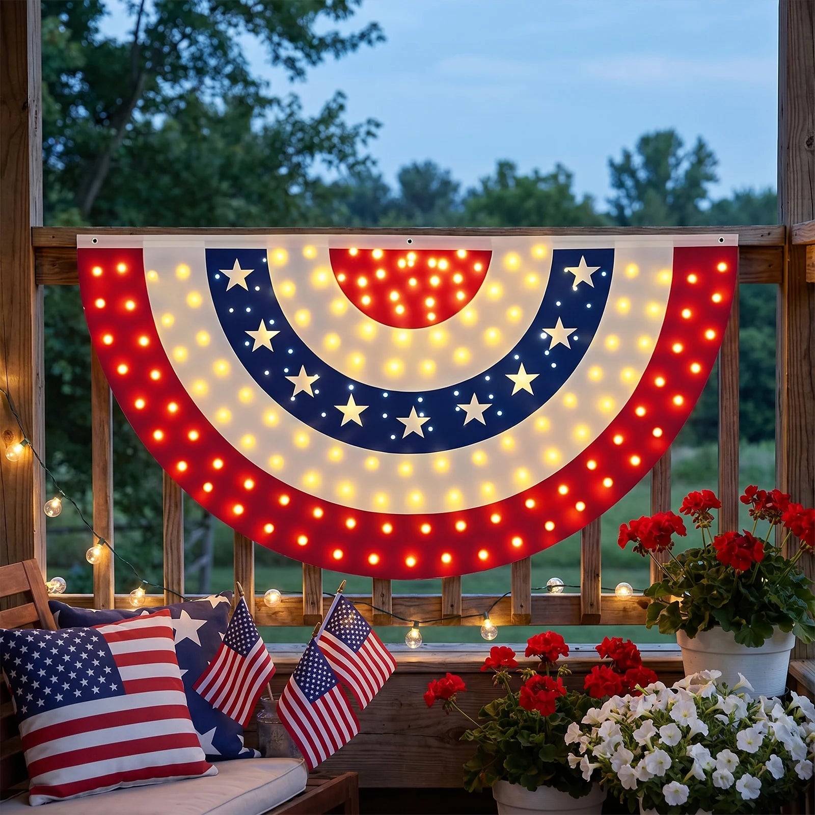 USA 250th Half Fan American Flag 70.87x35.43in Memorial Patriotic Banner Flags for House Deck Fence Independence Day Decor
