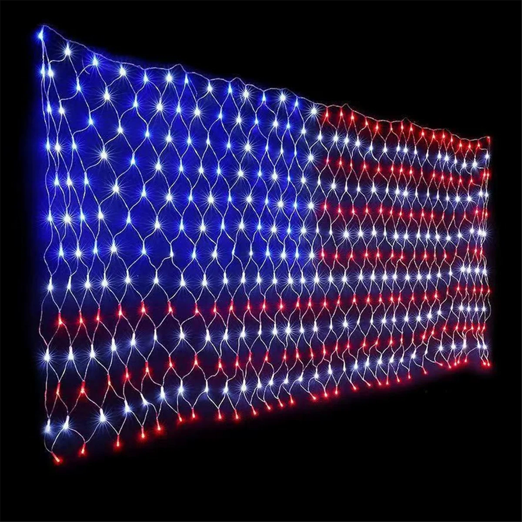 ABRO-American Flag Light With LED Light String, July 4Th Decorations, Independence Day National Holidays Flag Net Light