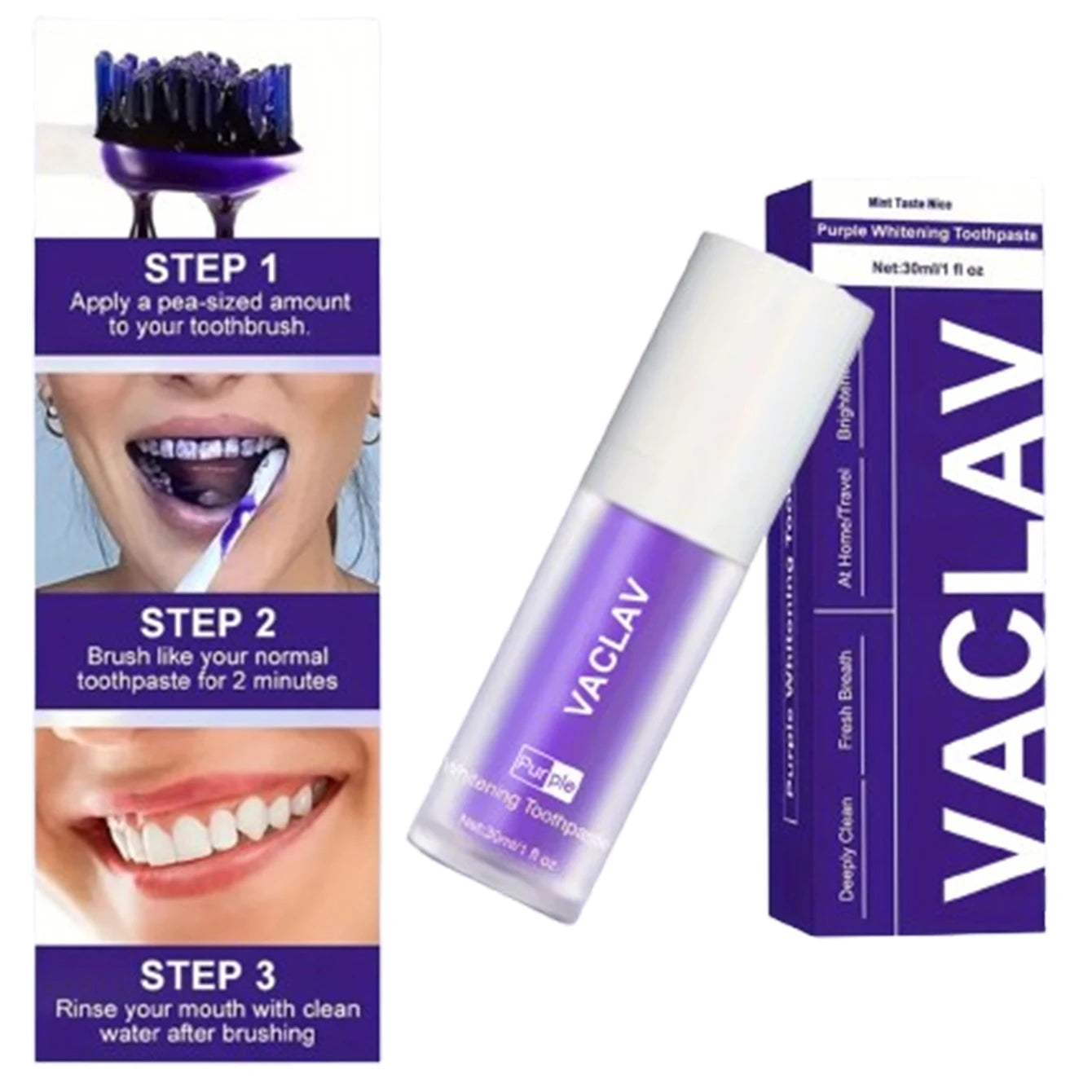 Vaclav Purple Toothpaste Teeth Whitening Clean Colour Corrector Tooth Stain Removal Tooth Paint Booster Brightness Reduce Yellow