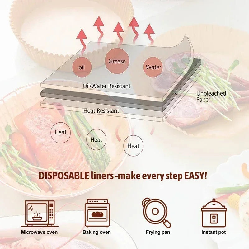 50Pcs Disposable Air Fryer Paper Oil Absorbing And Anti Oil Paper Tray Non Stick Baking Pad Large Toughness Square