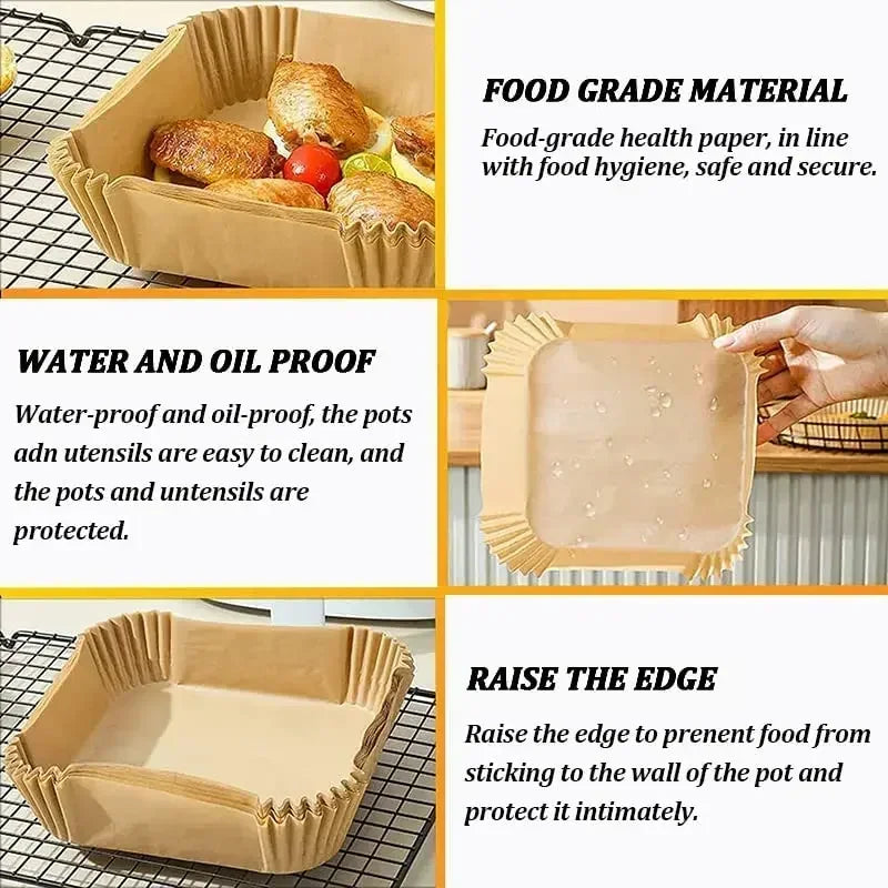 50Pcs Disposable Air Fryer Paper Oil Absorbing And Anti Oil Paper Tray Non Stick Baking Pad Large Toughness Square
