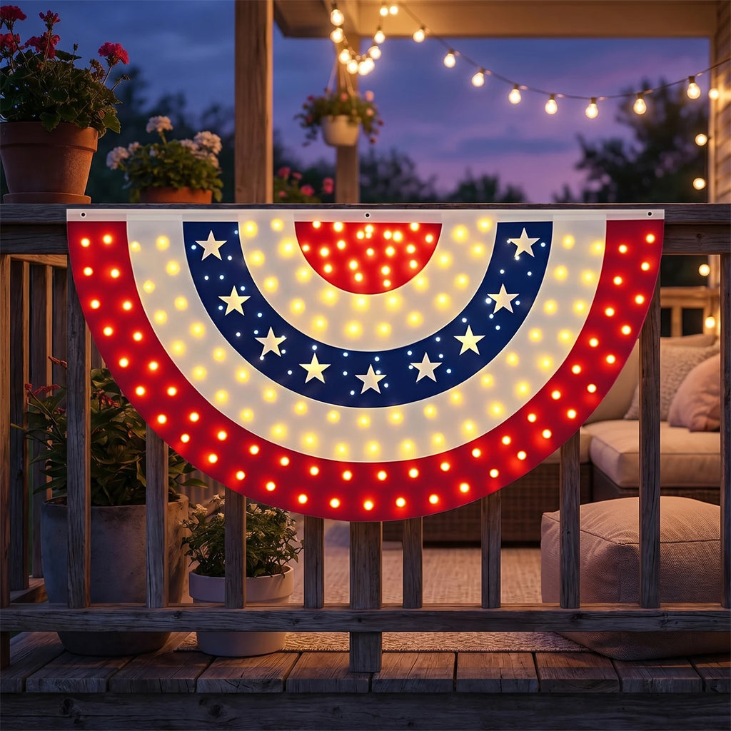 USA 250th Half Fan American Flag 70.87x35.43in Memorial Patriotic Banner Flags for House Deck Fence Independence Day Decor