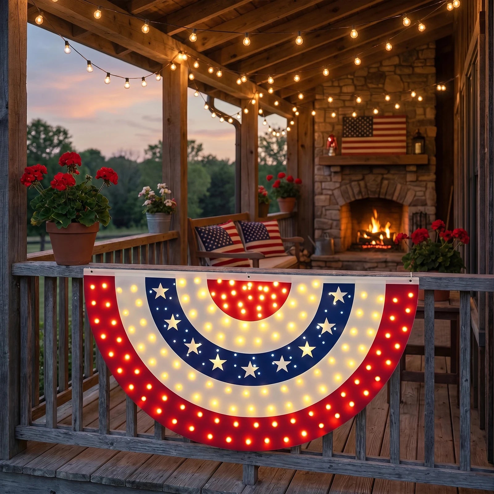 USA 250th Half Fan American Flag 70.87x35.43in Memorial Patriotic Banner Flags for House Deck Fence Independence Day Decor